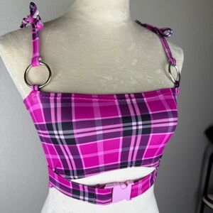 Babydoll Pink and‎ Black Buckle Crop Tank Top
